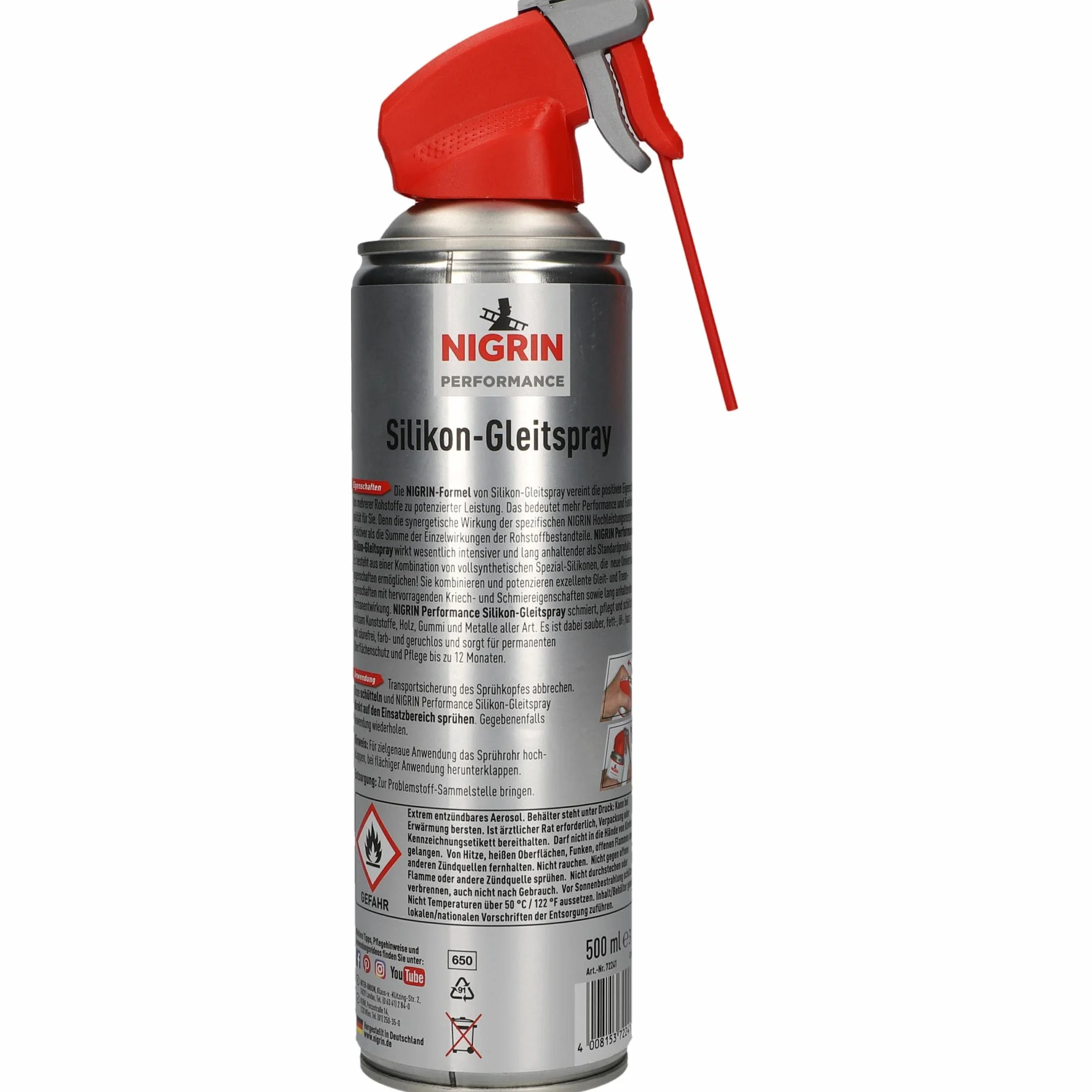 NIGRIN HyBrid Silikon-Gleitspray, kunststoffverträgliches, flüssiges Profi-Werkzeug, 500 ml (Packung mit 2)