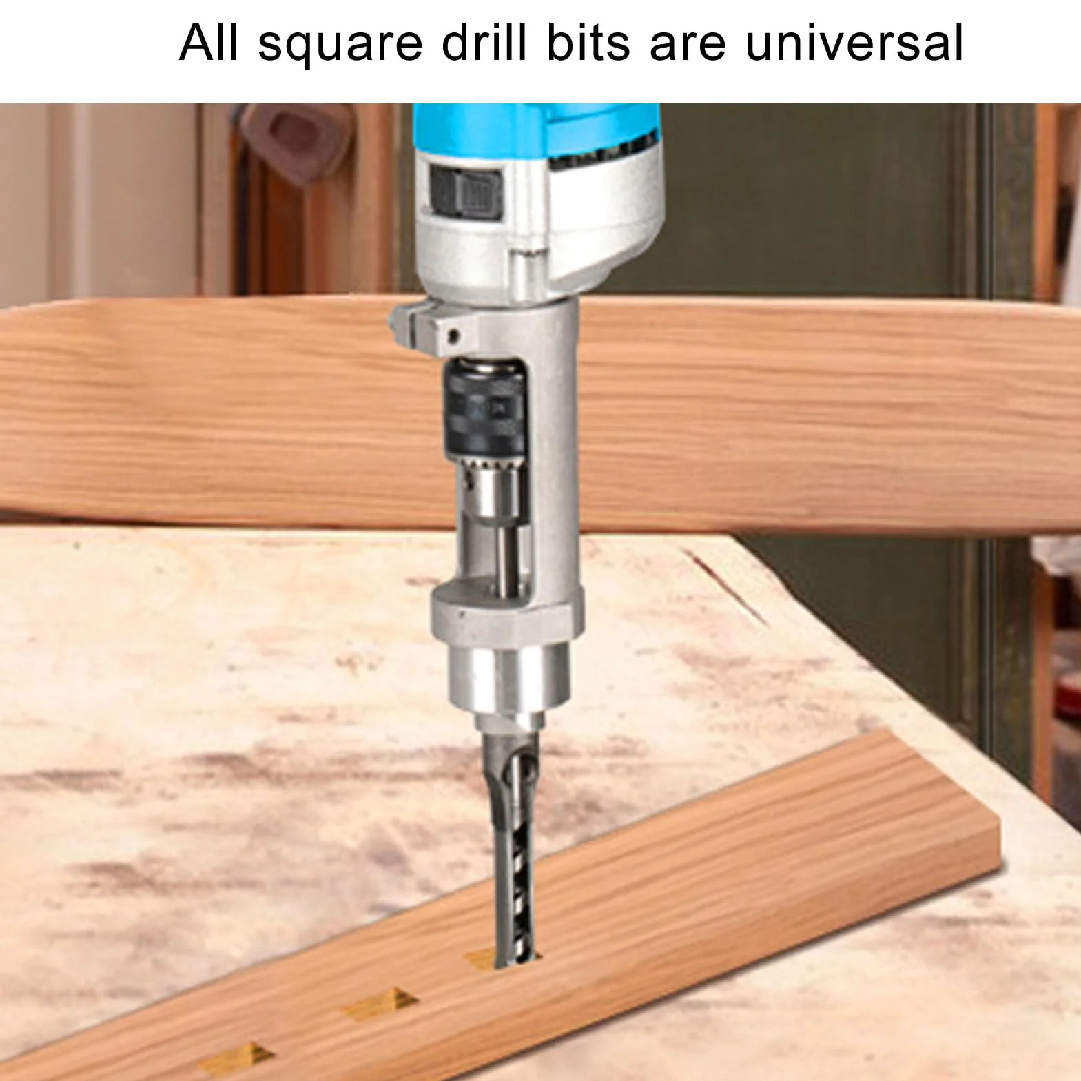 BRRNOO Vierkantloch-Bohrer-Adapter, Klemmquadrate für die Holzbearbeitung, Stemmaufsatz für Bohrmaschine, Holzbearbeitungs-Lochbohrer-Befestigungshalterung, Vierkantloch-Bohrer-Adapter, für