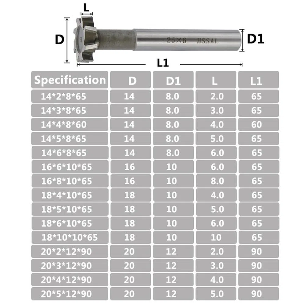 1 Stück CNC-T-Nutfräser, Schaftfräser aus Schnellarbeitsstahl, Schlitzfräser for Fräsen von Metall, Durchmesser 8 10 12 14(12x3x8x60mm)