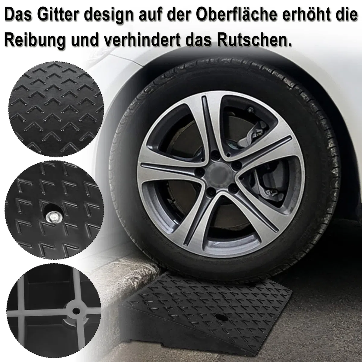 2er Set Gummi Bordsteinrampe, 10,5cm Höhe, Schwerlast Rampen für Bordsteinkante, Tragbare Dämpfungsrampe für Auto, Motorrad, Rollstuhl & Rollator, Schwarz