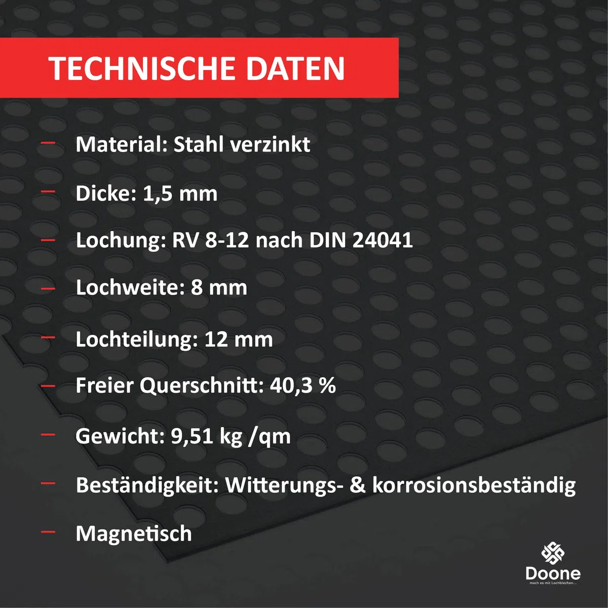 Lochblech Stahl Verzinkt RV 8-12 1,5 mm stark Individueller Zuschnitt nach Maß (500 mm x 350 mm)