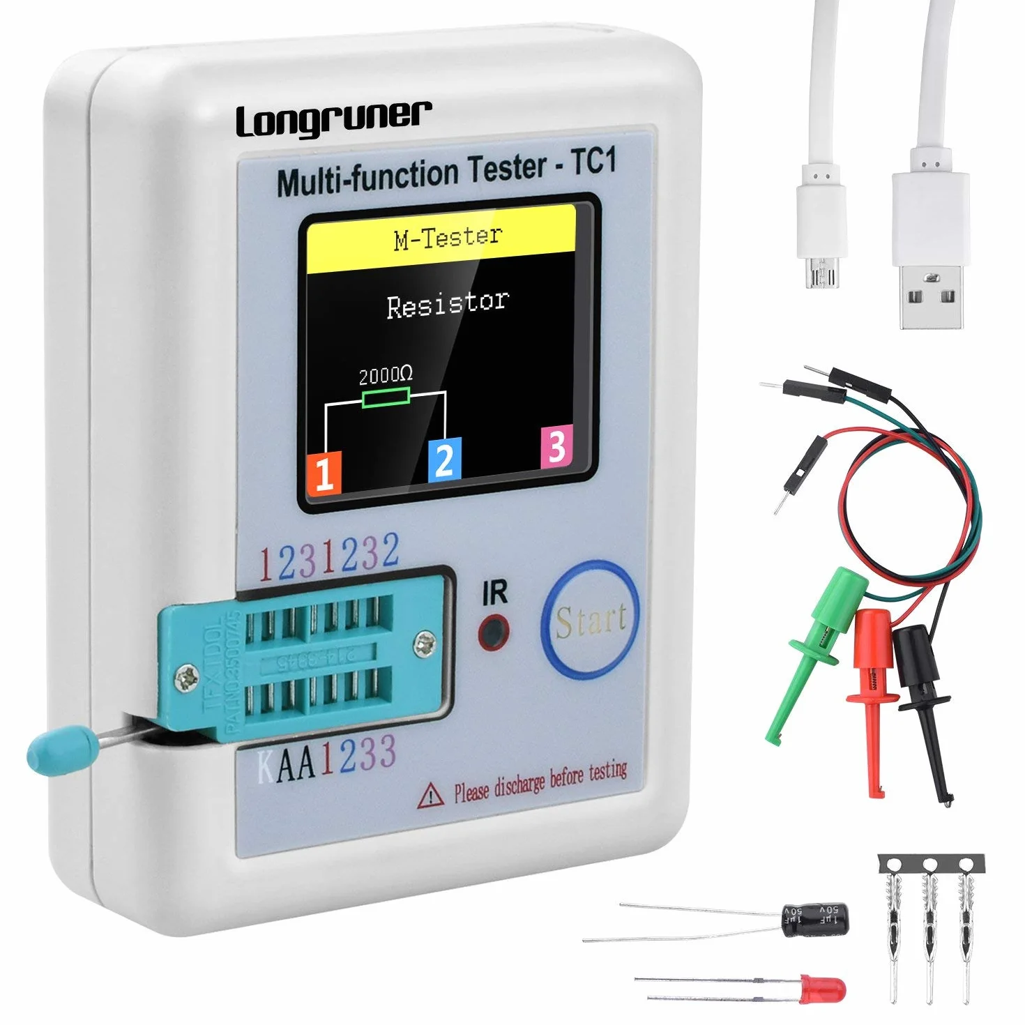 Hancaner Transistor Tester mit TFT Hintergrundbeleuchtung Farbe Anzeige Didoe Triode Kapazitiv Widerstand Detektor Induktivität MOSFET NPN PNP