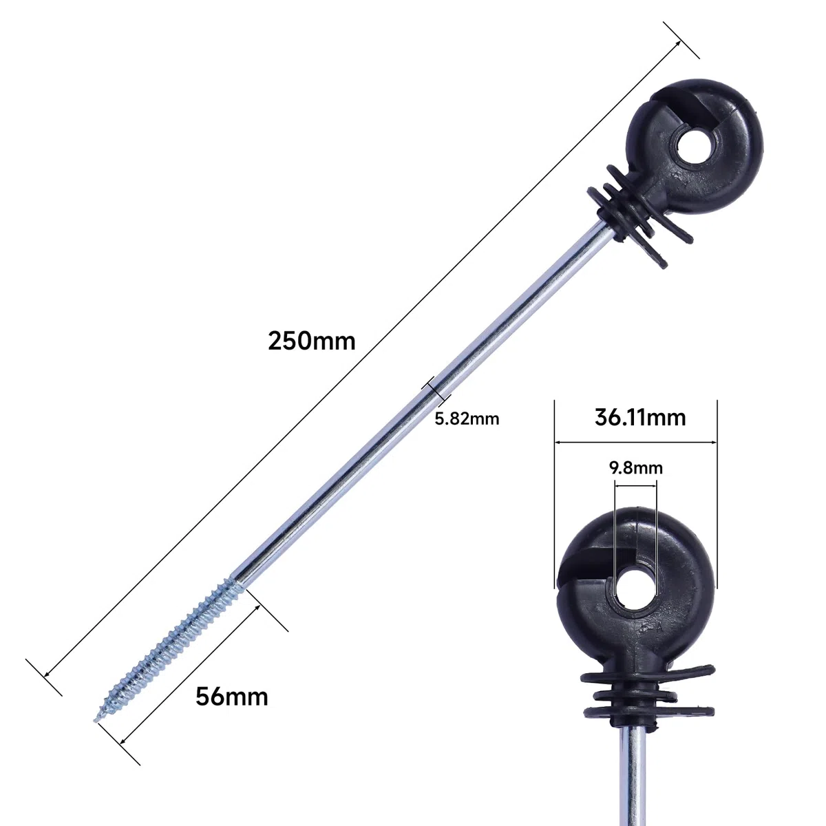 25 Stück Ringisolator, Weidezaun Isolatoren , Pfosten-Holz-Isolator für Holzpfähle, Seil, Weidezaun & Elektrozaun, Abstandisolator 250mm