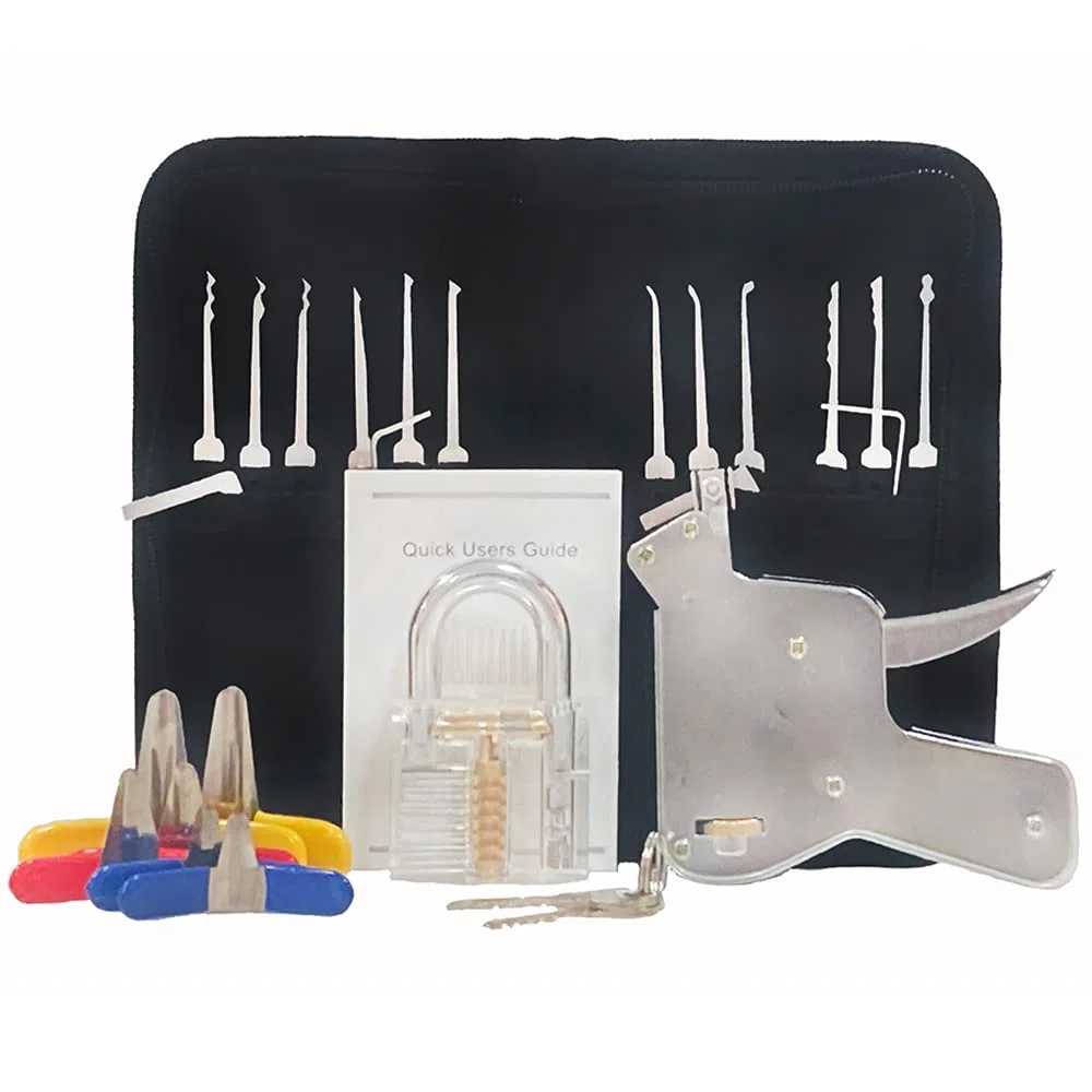 27 Piece Lock Picking Set with Zipper Bag, Lock Pick Gun and 6 Piece Padlock Shim,Transparent Training Locks,Extractor Tool for Beginner and Locksmith Training(Black)