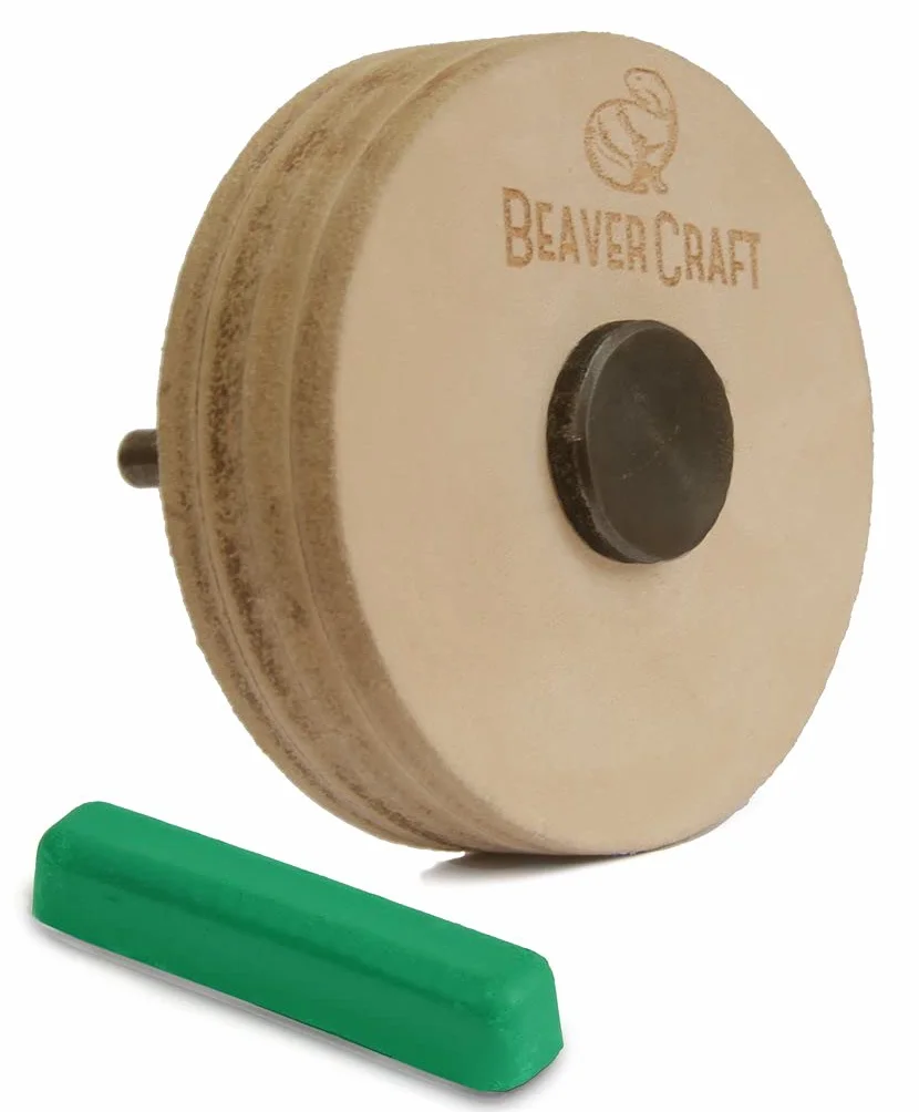 BeaverCraft Schleifrad 7 cm PW1 – Polierscheibe mit Stropping-Polierpaste für Messer, Meißel und Holzschnitzwerkzeuge