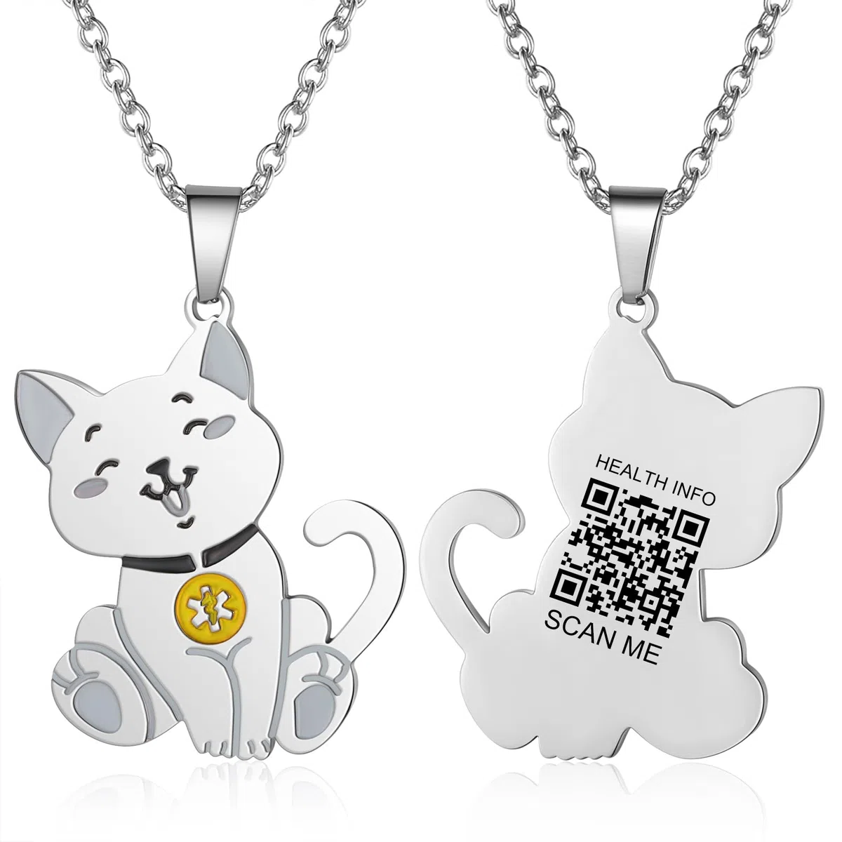 Medizinische Notfall-Halskette für Männer, Frauen, Kinder, 48,3 cm, medizinische ID-Halskette, graviert, QR-Code, mehr Platz, individuell