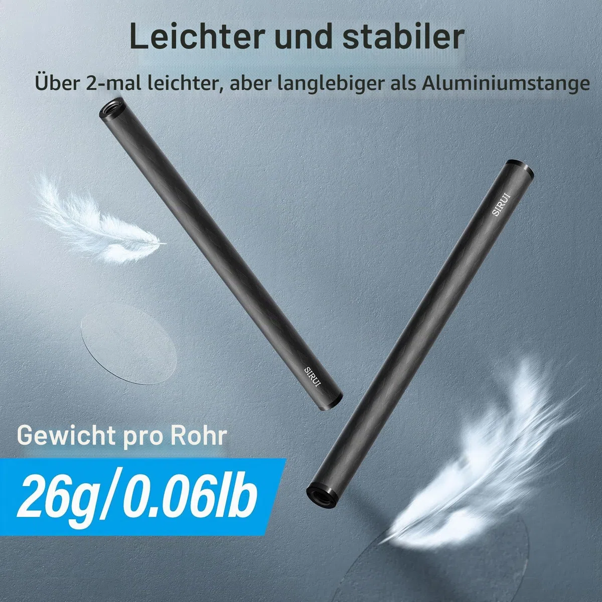 SIRUI 15mm Rod Kohlefaser Stange, universelle 20cm Kameraschienenstangen für 15mm Stangenschienen-Stützsystem, Follow Focus, AM-CR200, 2 Stück