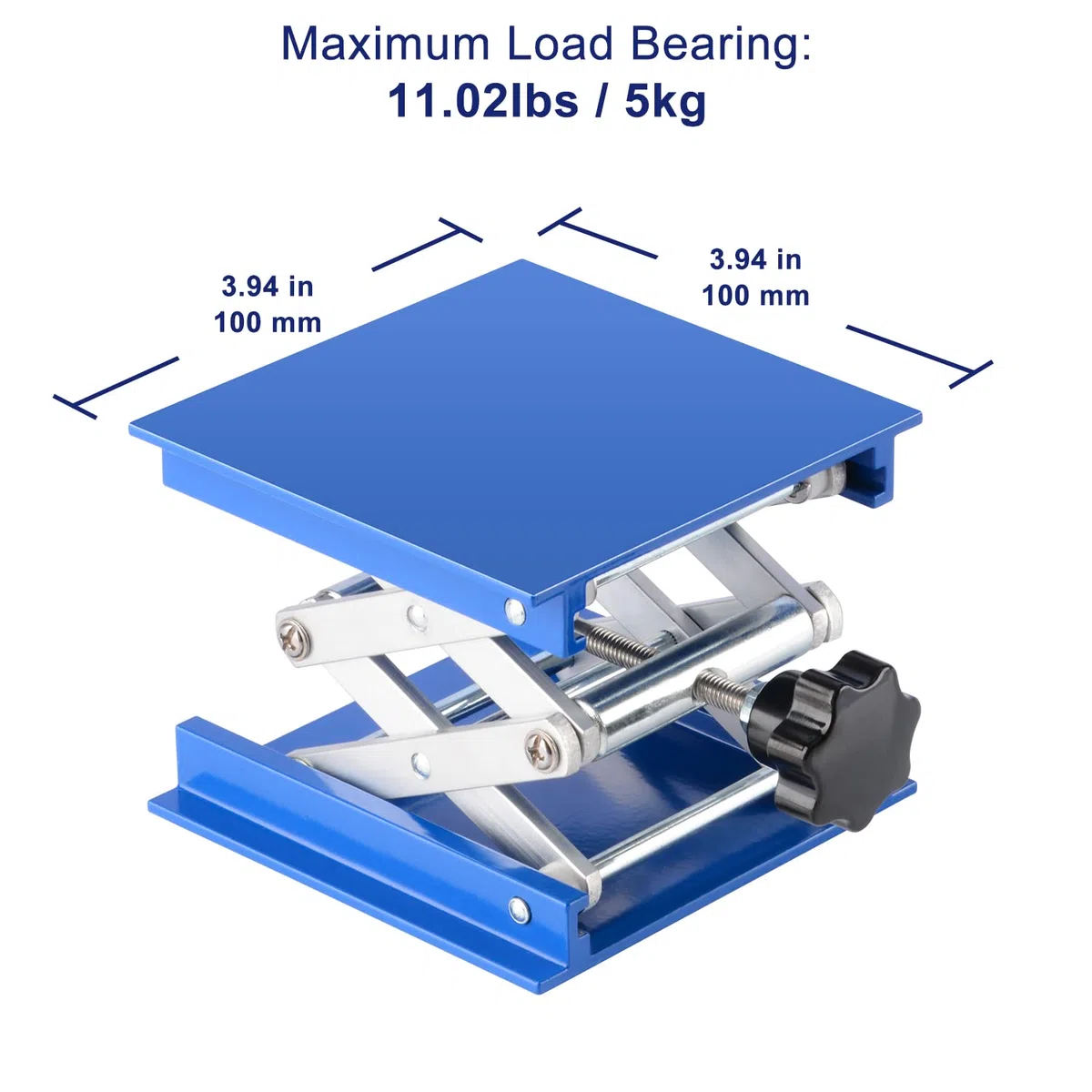 Labasics Labor Jack, 100x100 mm eloxierte Aluminium Unterstützung Jack Lift Tisch Top Deck Schere Stand Plattform mit 5 KG Stützgewicht, 45 bis 140 mm Hubbereich