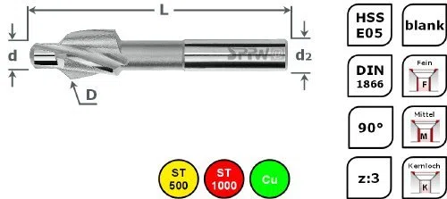 Zapfensenker HSS-E05 90° DIN1866 Ø16,4x9,0 M8,0 M