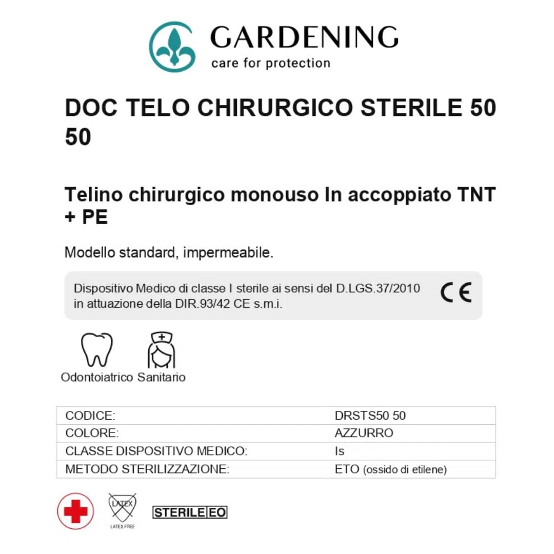 DOC Sterile chirurgische Tücher aus TNT 50 x 50 cm, Packung mit 10 Stück, Einweg-Tuch, wasserdicht, in Verbindung mit TNT + PE, Größe 50 x 50 (10 Stück)