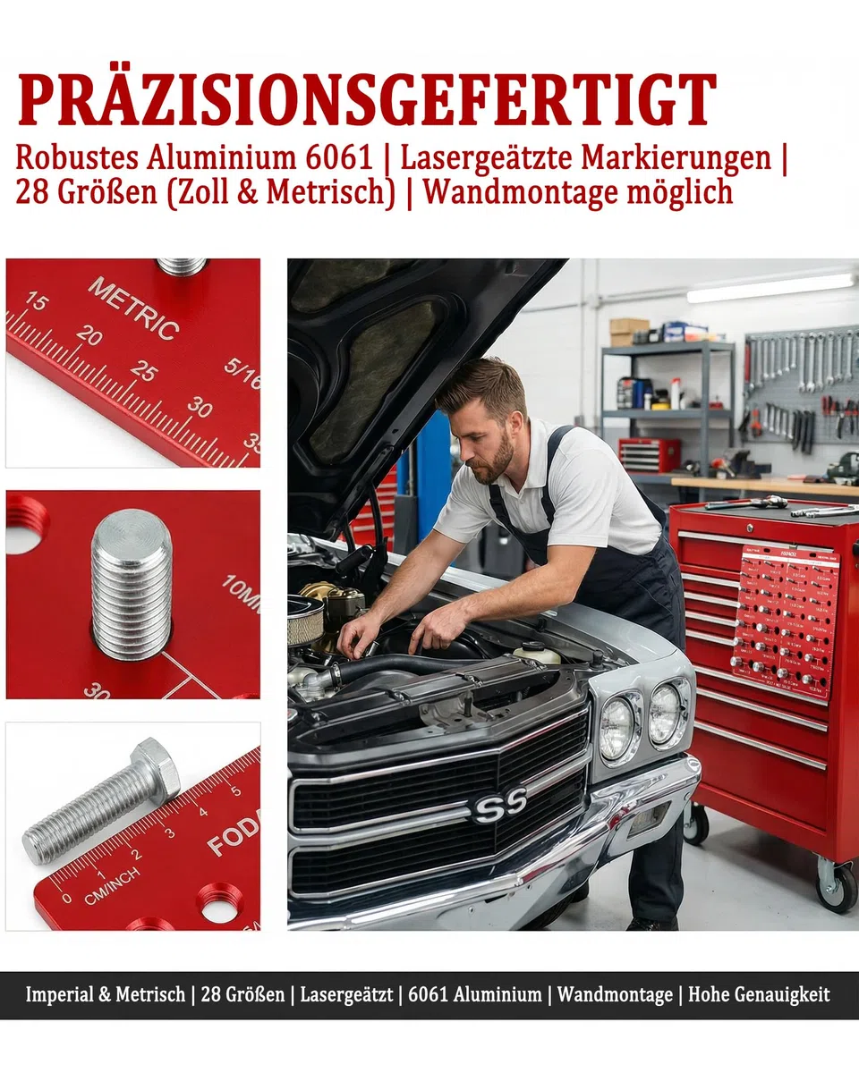 28 Löcher Gewindeprüfer für Muttern und Schrauben: Gewindelehre Thread Checker mit 14 Standard- und 14 Metrischen Gewinden aus Aluminium für Werkstatt Mechaniker Handwerker