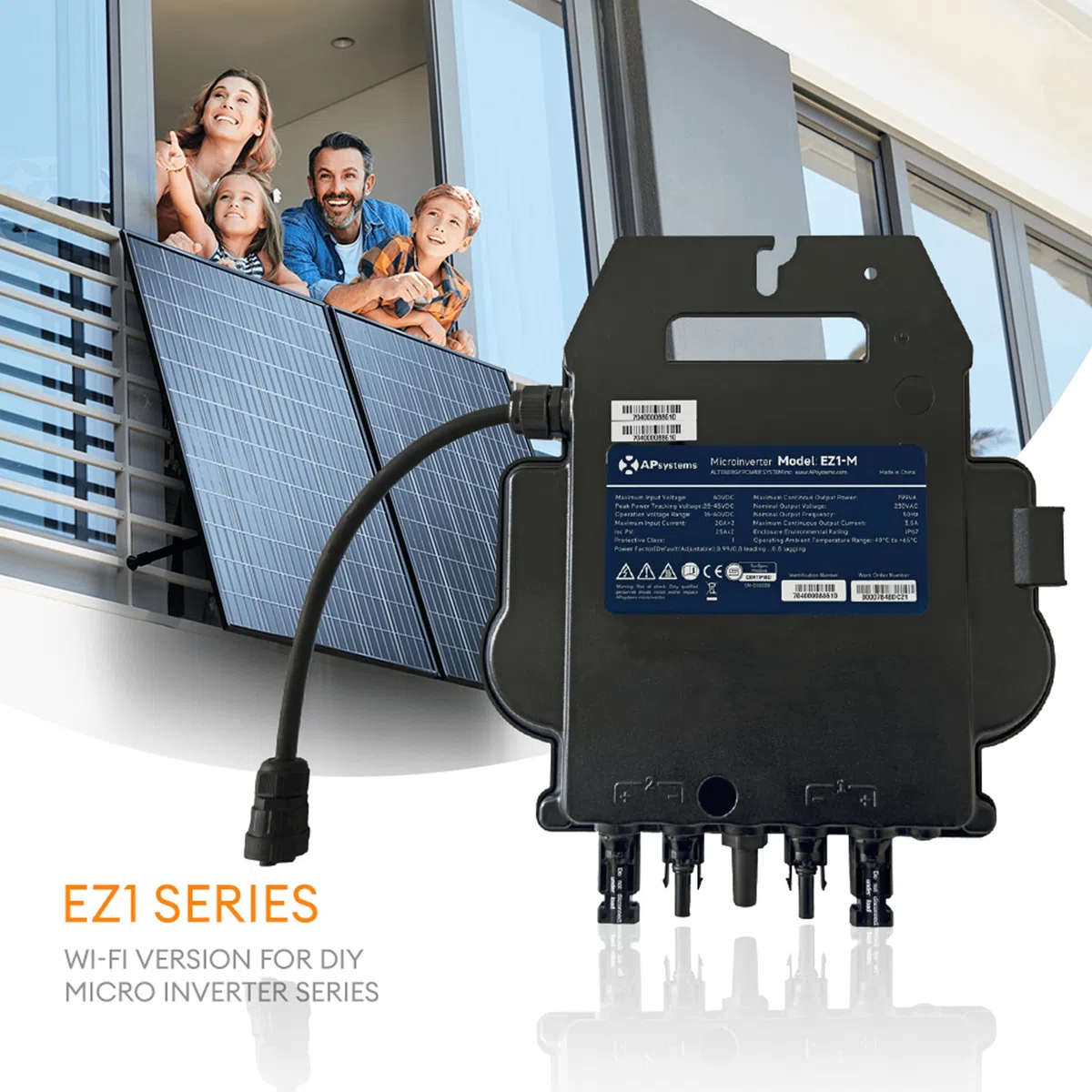 AP Systems Mikro-Wechselrichter 800 W EZ1-M-EU für Balkonkraftwerk, IP67 wetterfest, Plug-&-Play Installation, 2 MPPT, Bluetooth & WiFi, Micro Inverter