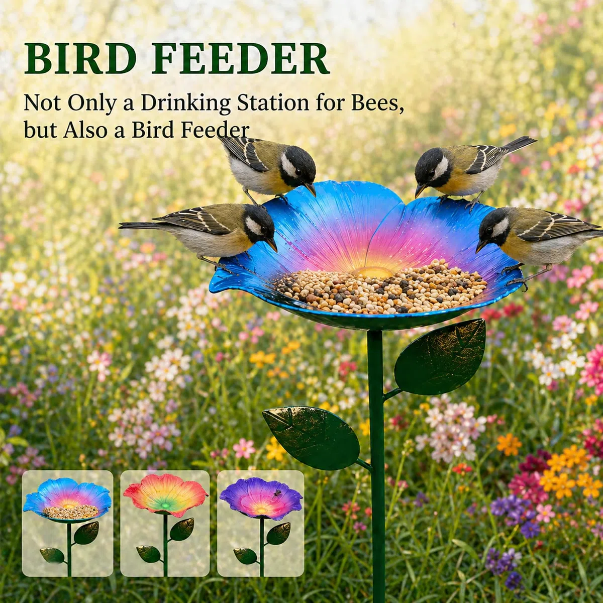 Bienen Tränke Garten, 15cm Große Bienentränke Metall Blume mit Erdspieß, Vogeltränke & Insektentränke, Bienen Wasserstation & Mini Vogelbad für Garten Balkon, Gartendeko & Garden Gift (3 Stück)