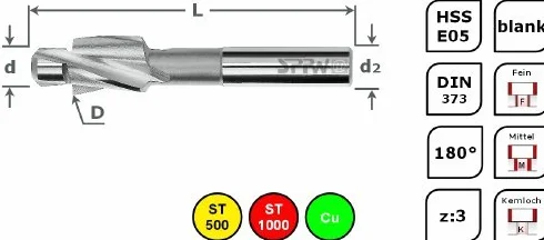 Flachsenker HSS-E05 180° DIN373 Ø5,0x2,7 M2,5 F