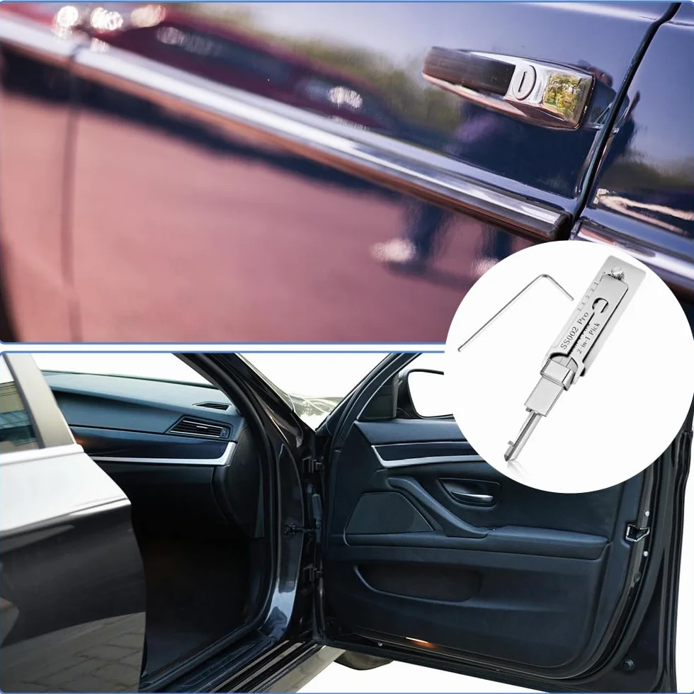 2-in-1 SS002 Pro Dietrich-Set für S-Rillenschlösser, Edelstahl-Schlüsseldecoder & Dietrichwerkzeug, Kompatibel mit Auto/Hausschlössern, Leicht & Präzise für Anfänger & Profis
