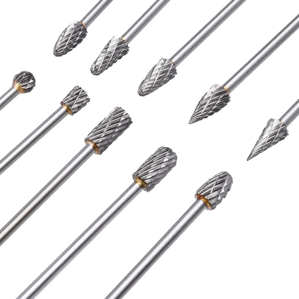 Treki 10 Stück 100mm Lang Hartmetall Frässtifte mit 3mm Schaft Wolframcarbid Fräser Fräsaufsatz für Akkuschrauber, Lang Hartmetallfräser Metallfräser Holzschnitzerei Bohrer Set für Holzarbeitung