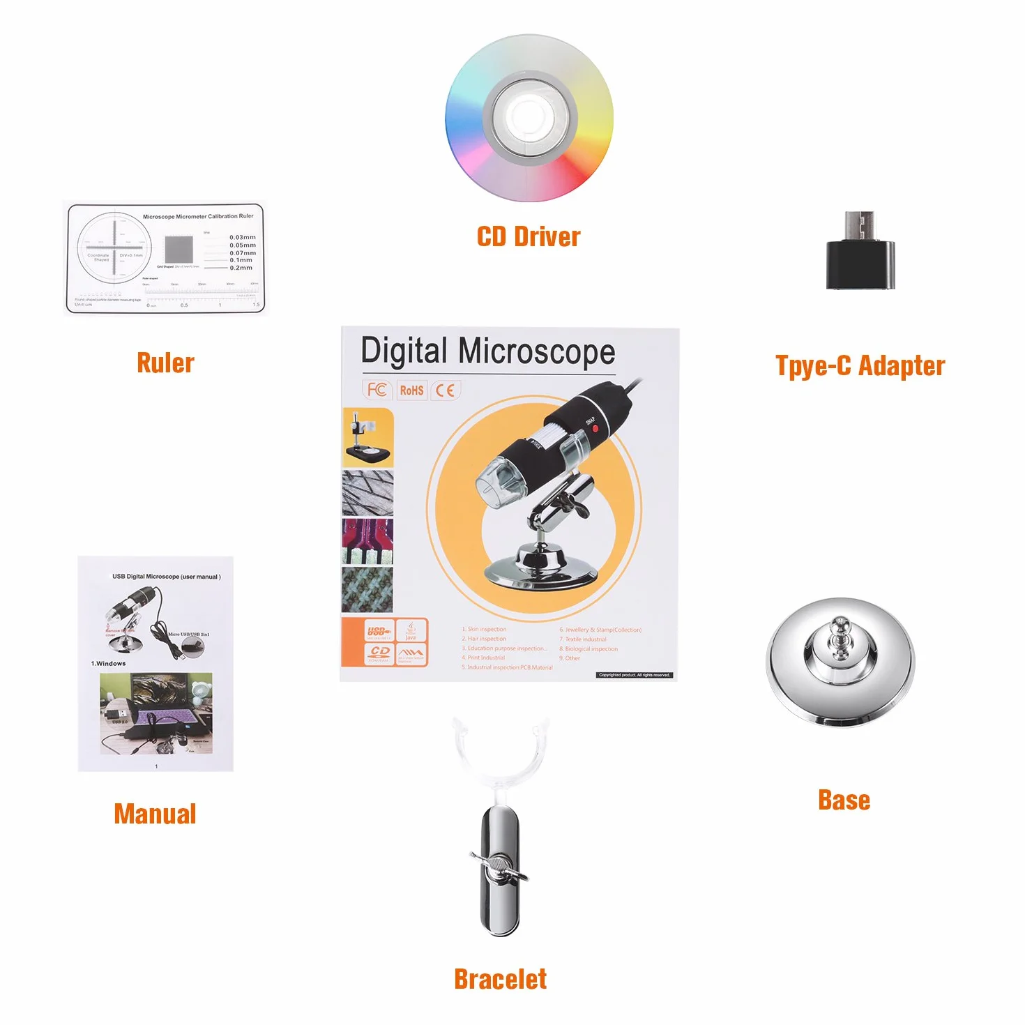USB Digital Mikroskop, Bysameyee Handheld 40X-1000X Vergrößerung Endoskop, 8 LED Mini Videokamera für Windows 7/8/10 Mac Linux Android (mit OTG)
