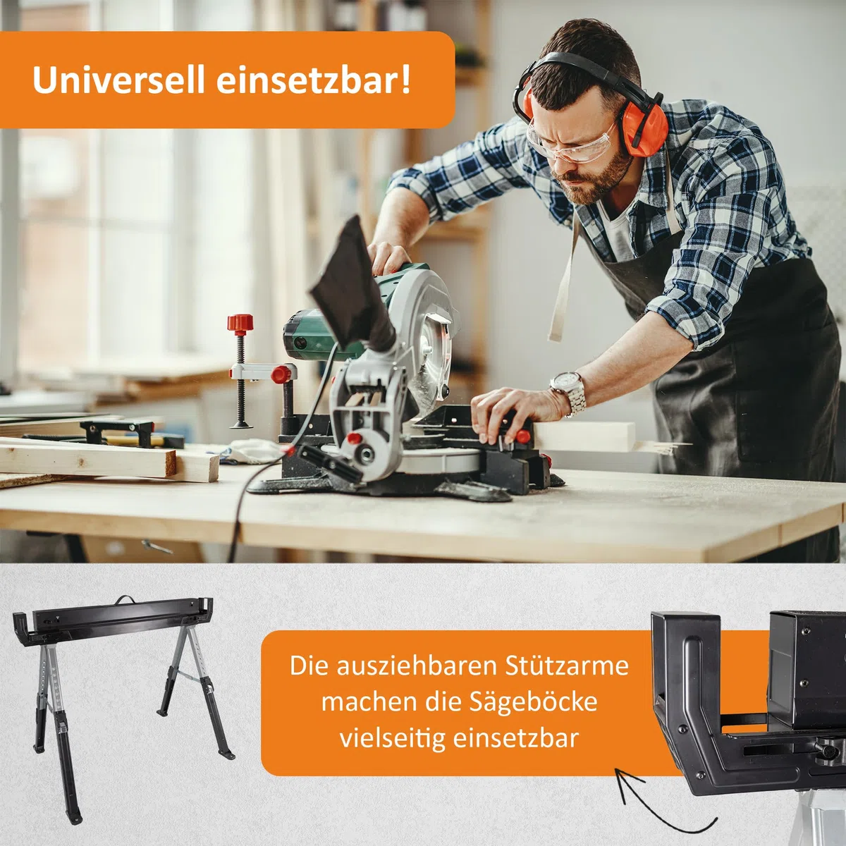 Lemodo Premium Arbeitsbock höhenverstellbar | Klappbock 2er Set | Montagebock mit 590 kg Tragkraft | Unterstellbock mit verstellbaren Halterungen an der Seite