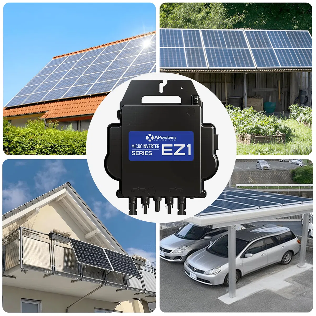 AP Systems Mikro-Wechselrichter 800 W EZ1-M-EU für Balkonkraftwerk, IP67 wetterfest, Plug&Play Installation, 2 MPPT, Bluetooth & WIFI, inkl.5m Anschlusskabel & 4x1m Solar-Verlängerungen Micro Inverter