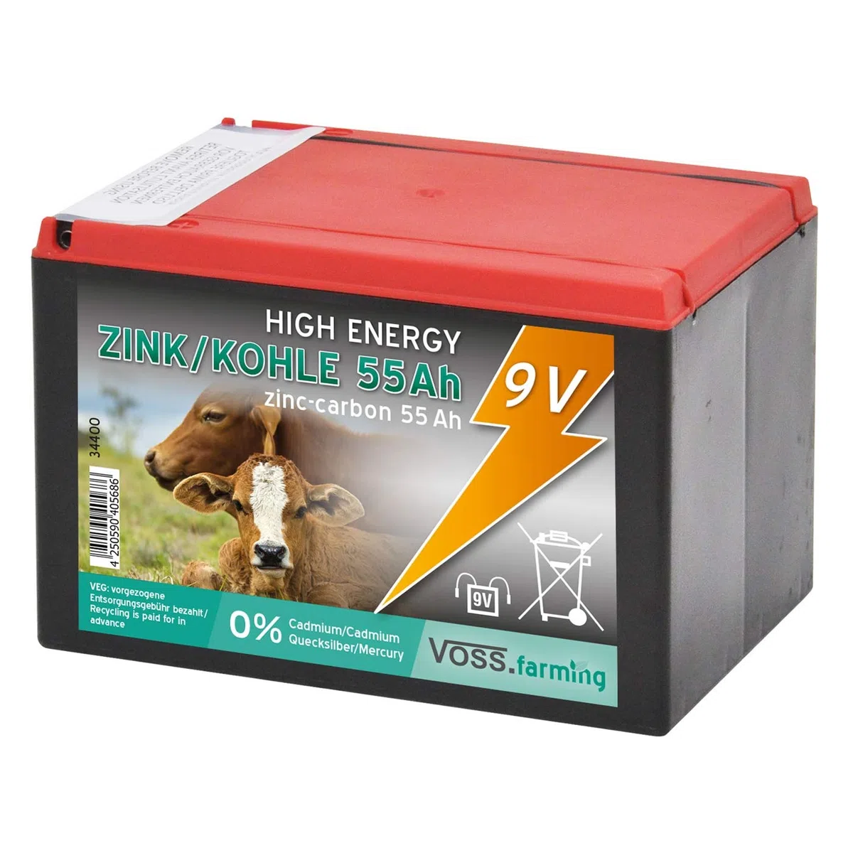 VOSS.farming Weidezaun Trockenbatterie 9 Volt, 55Ah für Weidezaungerät 9V, Lange Laufzeit, geeignet für Solarset