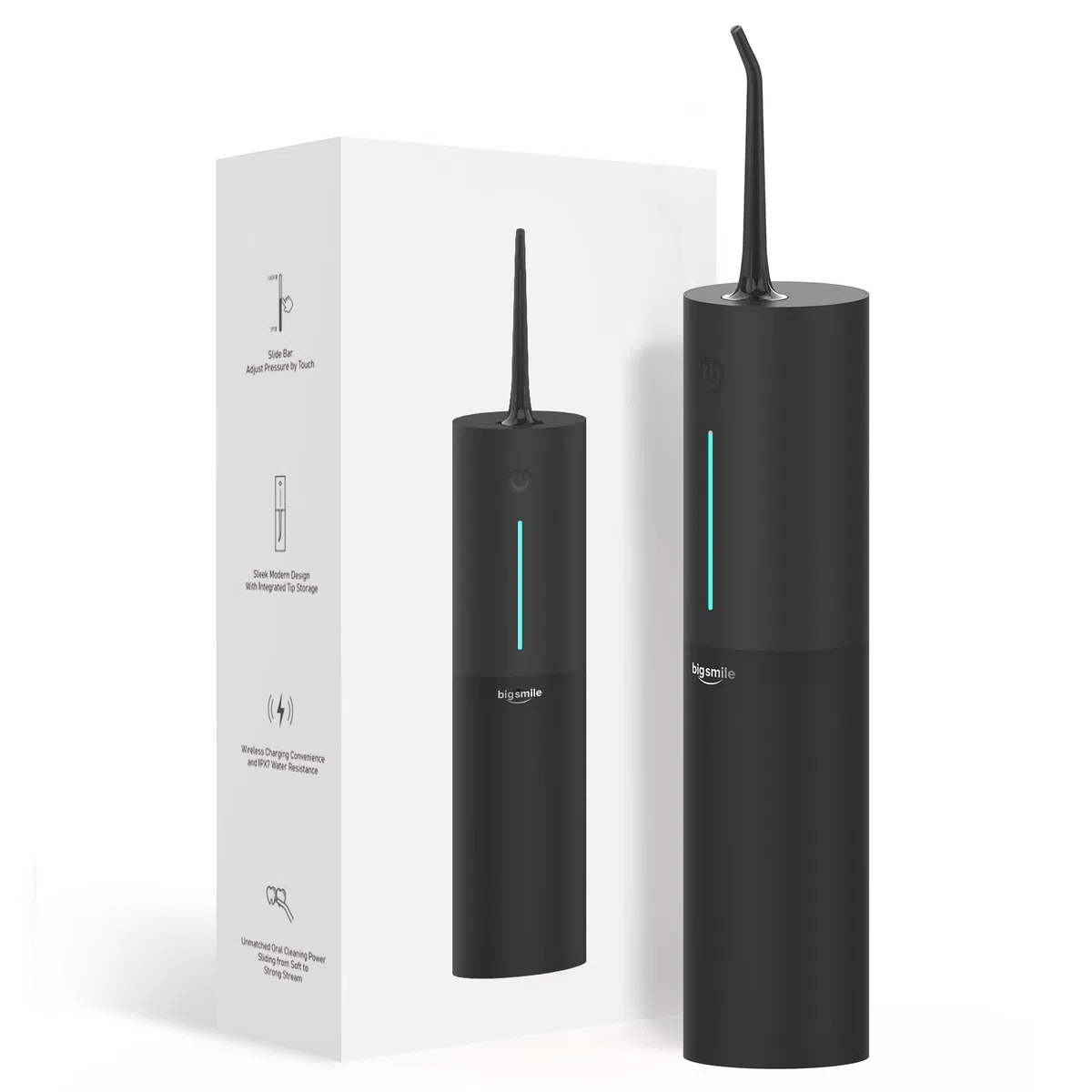 Bigsmile Wasserzahnseide, tragbarer Mundreiniger, wiederaufladbarer Reisemundreiniger, professioneller elektrischer Zahnspritzer, IPX7 wasserdicht, Effektiv den Mund sauber und gesund halten (schwarz)