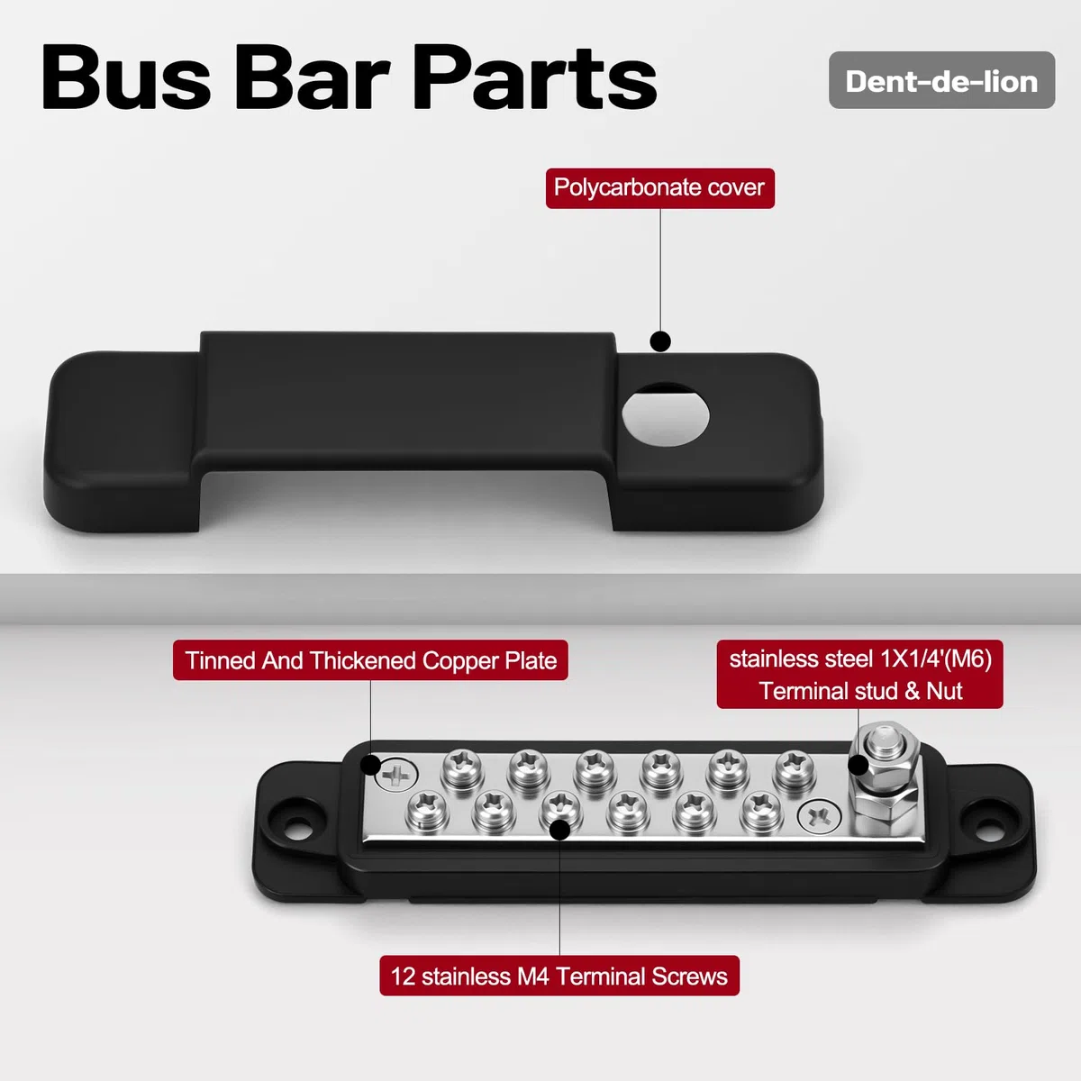 Stromverteilungsblock 150A 12V 1/4" Marine-Bus-Automobilstangen-Batterie Bus-Terminalblock mit Abdeckung für Solarververbindung von Schiff und Auto (schwarz + rot)