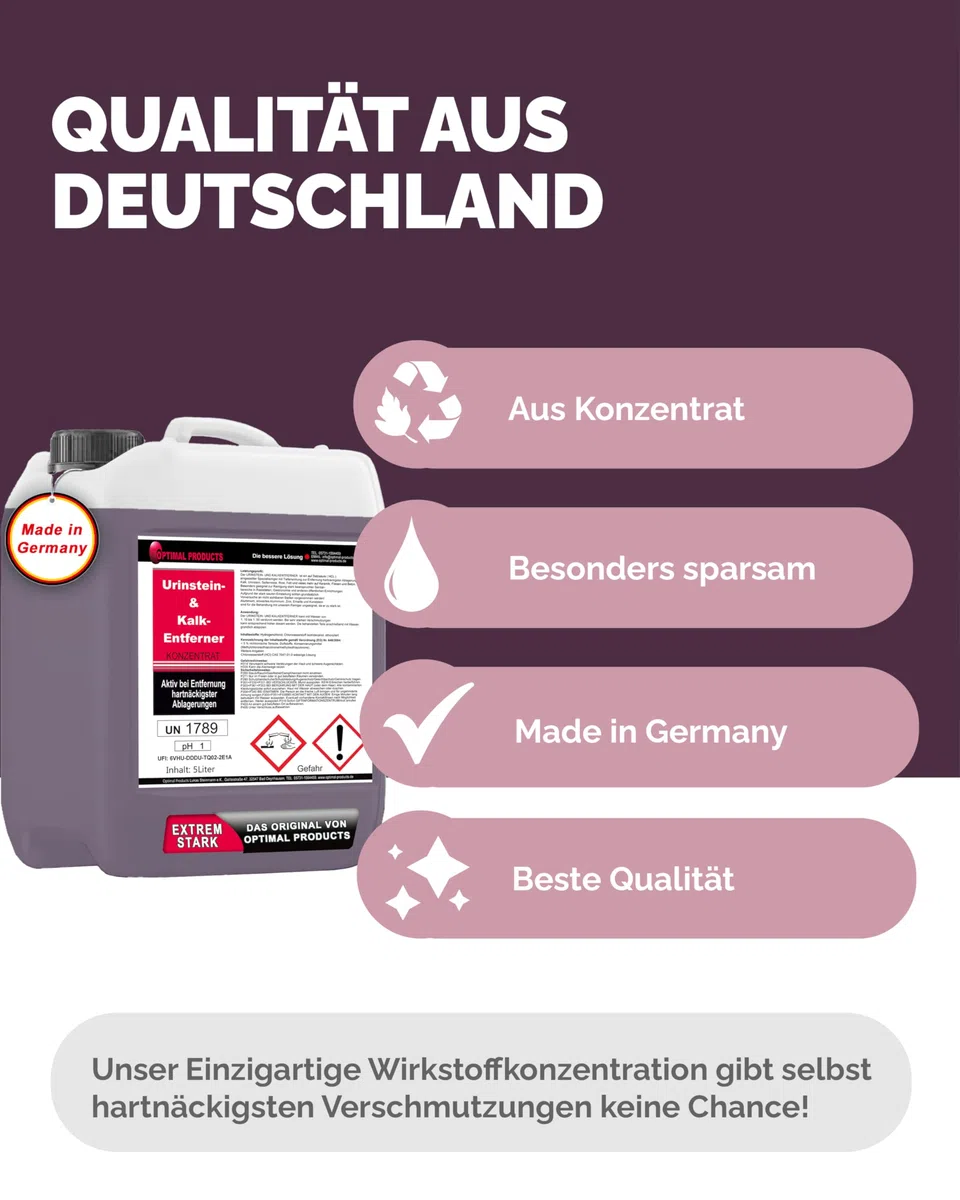 Optimal Products Urinsteinentferner extra stark 5L - Kraftvoller WC Reiniger, Entfernt hartnäckigste Ablagerungen im Sanitärbereich wie Urinstein & Kalkstein