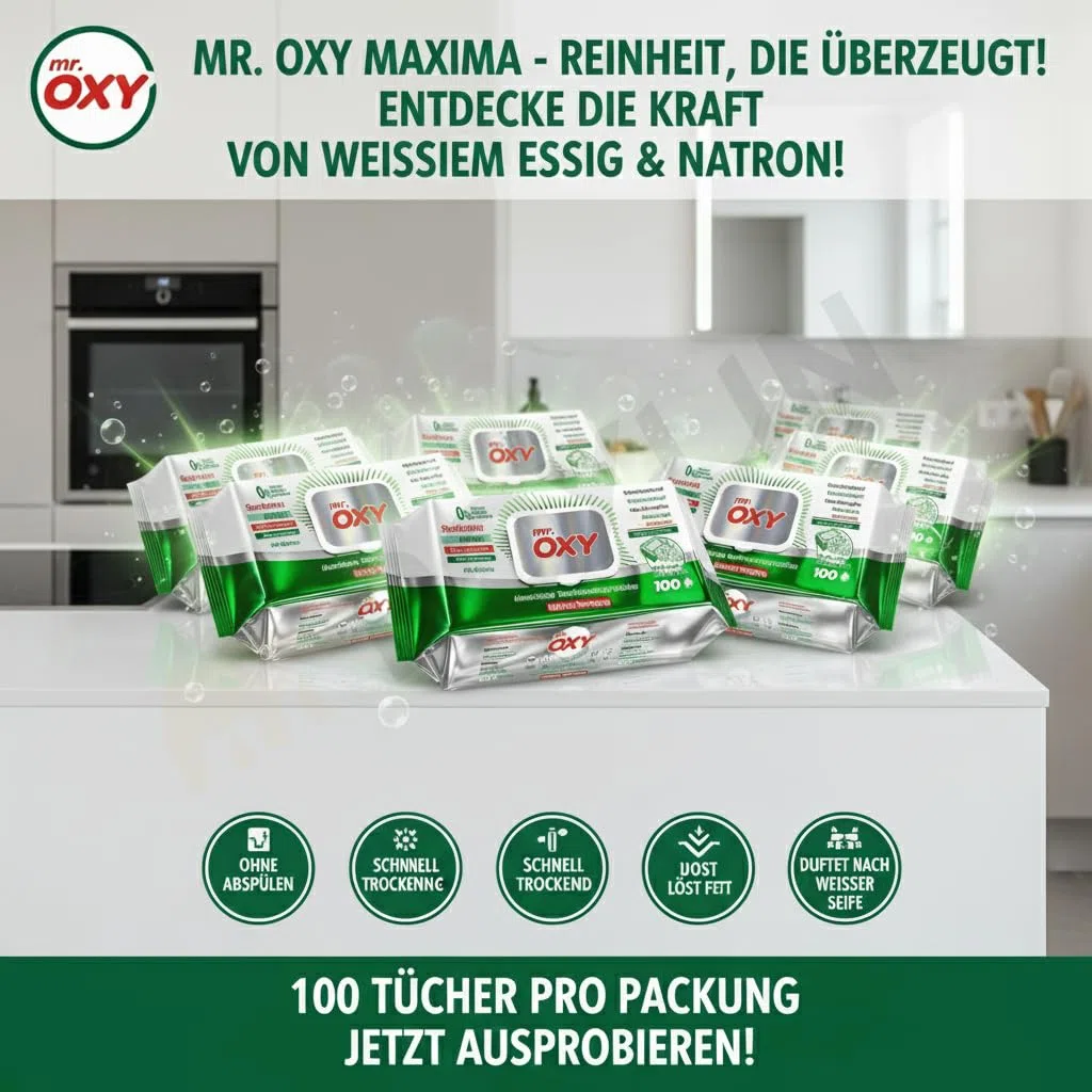 Mr. OXY Maxima Allzweck-Reinigungstücher Streifenfrei, Fettlösend, Schnell Trocknend, Duft nach Weißer Seife – Mit Weißem Essig & Natron – Ohne Nachspülen, Einfache Reinigung (Pack of 6)