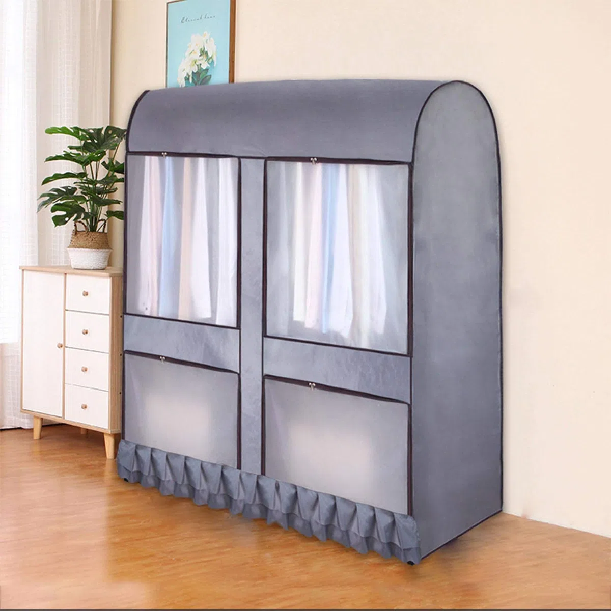 Abdeckung für Kleiderständer – Staubschutz, Kleiderständer, Aufbewahrungstasche, Kleiderstange, Displayschutzfolie mit Reißverschluss (120 x 150 x 50 cm, Grau)