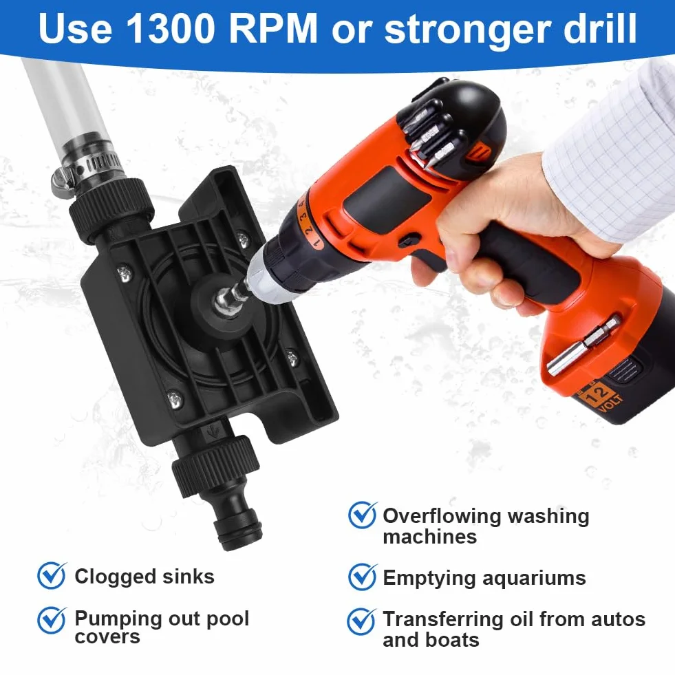 Flintronic Bohrmaschinenpumpe, Wasserpumpe, 900 L/H Selbstansaugende Transferpumpe, Akkuschrauber Pumpe, mit 2m Schlauch aus, für Wasser Öl Kraftstoffe Dieselmotoren FlüSsigwasser | Max 3500 U/min