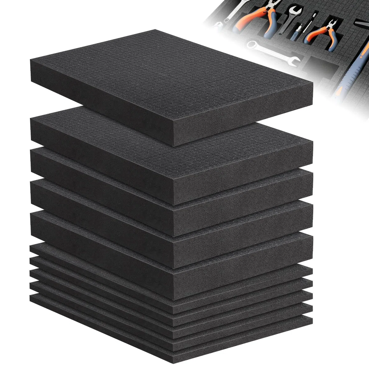 10 Stück Rasterschaumstoff Würfelschaum,5 * 400x300x50mm+5 * 400x300x10mm, Schaumstoff Polster Zuschnitt,DIY Vielseitige Schaumstoffeinlage für Werkzeug,Kamerakoffer,Koffereinlage, Tabletop Miniaturen