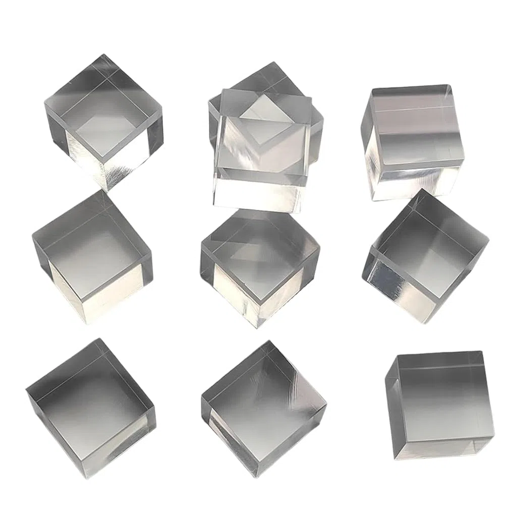 10 Stück quadratische Acrylblöcke, transparent, 2,5 x 2,5 x 2,5 cm – die Seiten sind poliert, quadratischer Schaft aus Kunststoff und einfach zu installieren