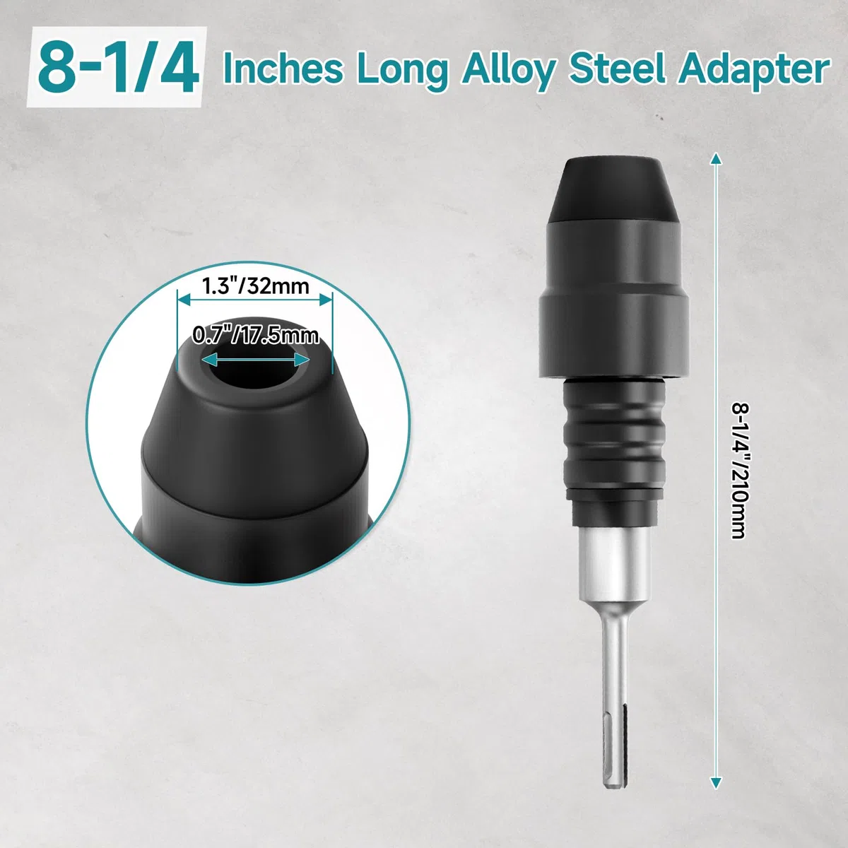 SDS-Plus auf SDS-Max Adapter für Bohrhämmer, 8-1/4 Zoll lang, schwarzer Adapter aus legiertem Stahl