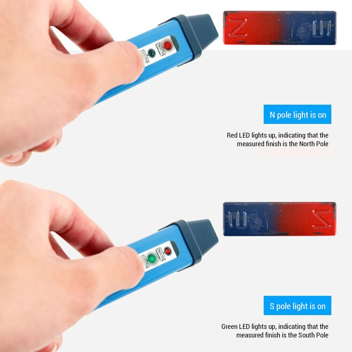 Polaritätstester, Tragbarer Mini Magnetischer Polstift mit LED Anzeige, Hochempfindlicher Magnetpol-Stift N/S, Nord-/Südpolkennung, Pol-Identifikationsstift für Heimwerker, Wissenschaft