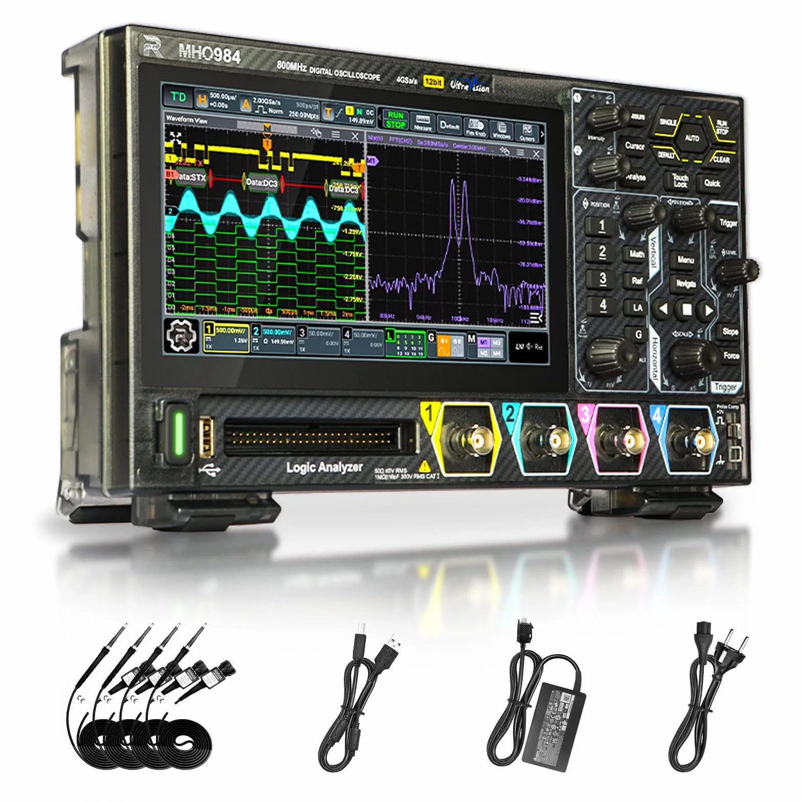 RIGOL MHO984 Digital-Oszilloskop, 800MHz, 4GSa/s, 12-Bit, 4+16 Kan, Wi-Fi & Bluetooth, Type-C Strom, Optionaler AFG, Ultrakompakt