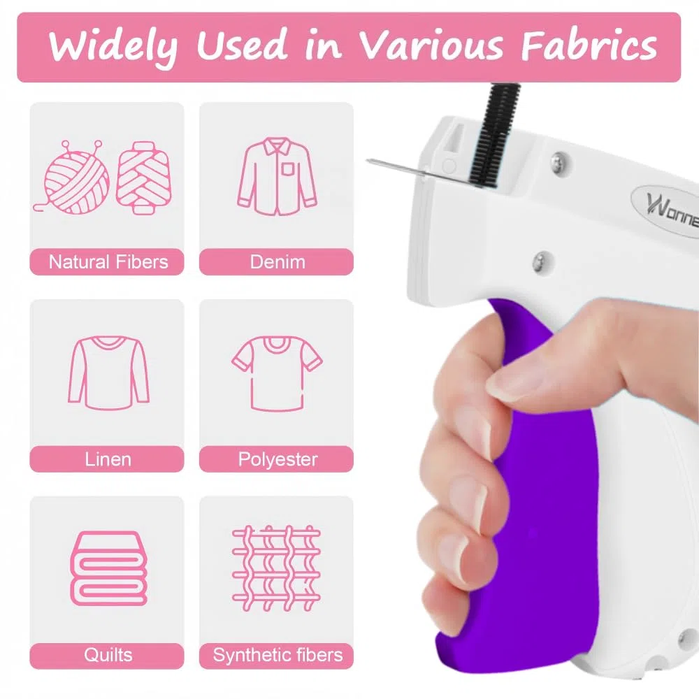 Stichpistole für Kleidung, Nähpistole für Kleidung, Nähte, schnelle Kleidungsfixierung, inklusive 1.000 schwarze Verschlüsse, 1.000 weiße Verschlüsse und 6 Nadeln (GhostWhite + Purple4)