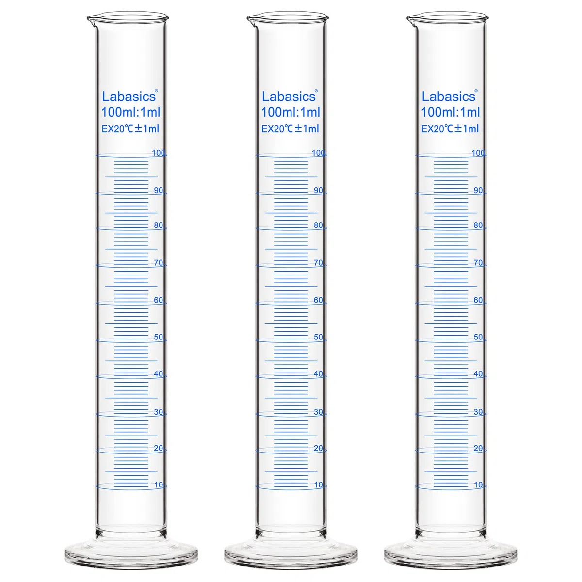 Labasics Messzylinder, 3er-Pack Borosilikat Glas 100 ml Dickwandiger Messzylinder Laborzylinder Lab Graduated Cylinder