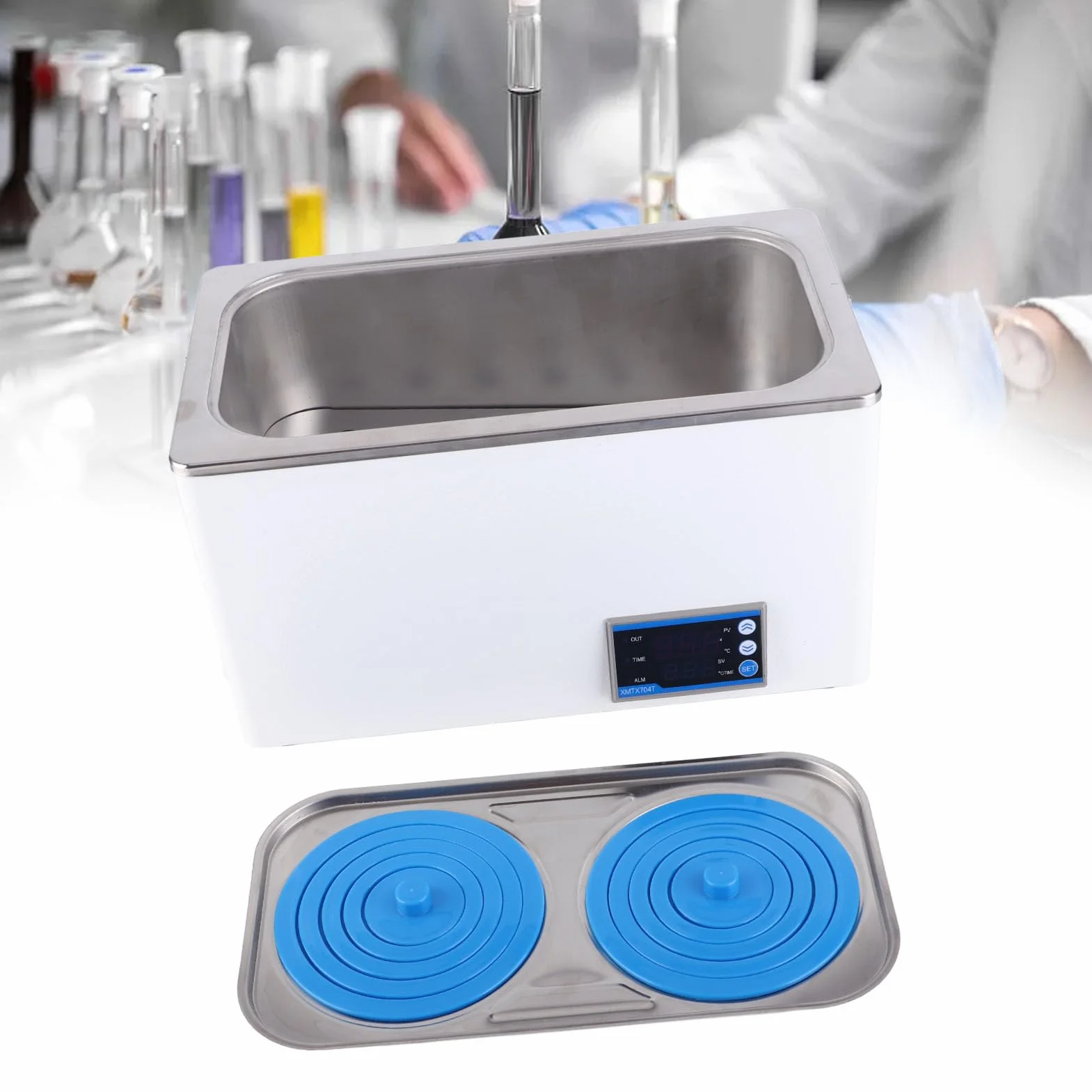 Digitale Wasserbadheizung, 7 L Digitale Labor-Thermostat-Wasserbäder mit Wählbaren Öffnungen, 600 W Heizwasserbad mit Konstanter Temperatur, Wasserbäder (EU-Stecker 220 V)