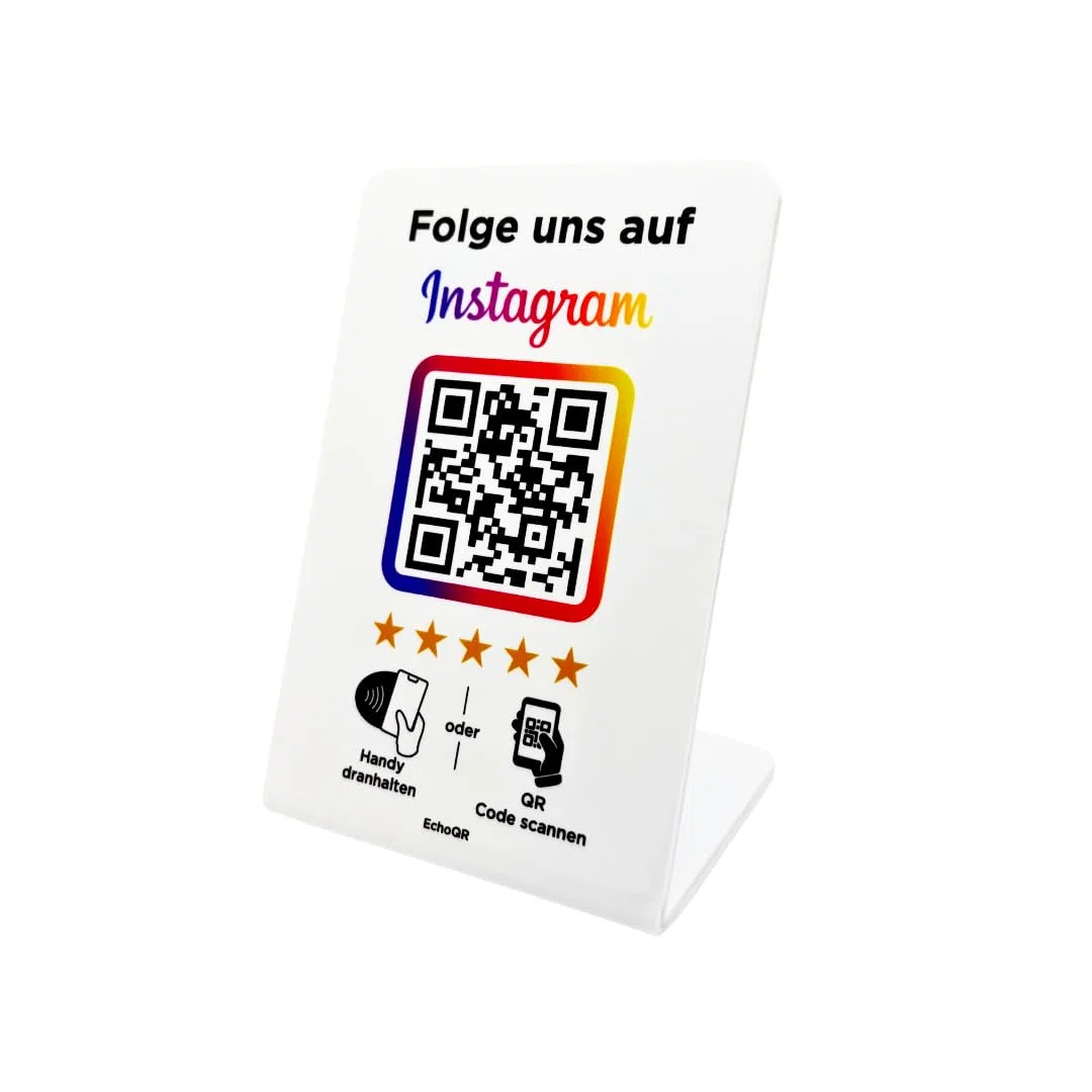 Instagram Aufsteller mit NFC & QR-Code - für mehr Follower (Weiß)