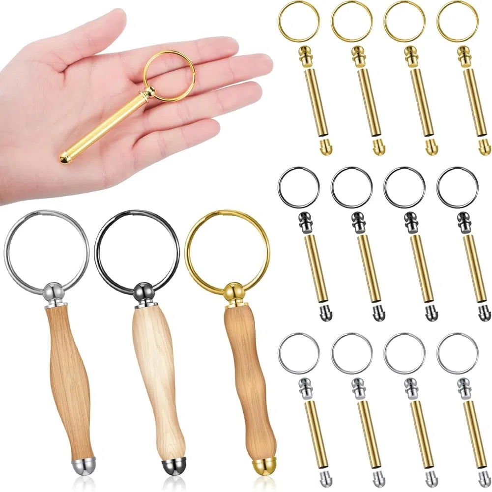 12 Stück Woodturning-Schlüsselanhänger-Set, Holzdreh-Zubehör, Mandrel Wood Turning Keychain für Holzarbeiten-Geschenke