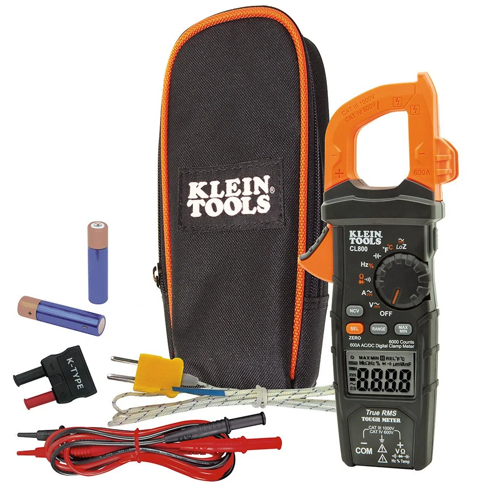 Klein Tools CL800 | Digitales AC/DC-Zangenmessgerät | True RMS | Auto-Range & LOZ Niedrig-Impedanz | Temperatur- & NCV-Messung | CAT IV 600 V/CAT III 1000 V | Mit Thermoelement