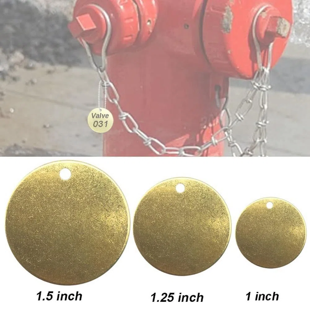 50 Stück Ventil-Etiketten aus Messing, 2,5 cm, Prägung, , mit Loch 2,4 mm, Kugelketten, geeignet für Rohrventile, Ausrüstung, Kennzeichnung von Werkzeugschlüsseln