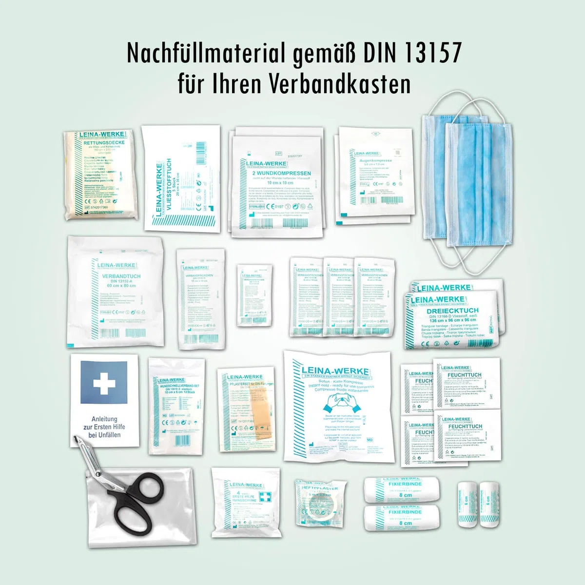 Betriebs-Verbandkasten DIN13157 mit Halterung Made in Germany + -Paket 1- Folienaufkleber -> Sicheitszeichen + Verhalten bei Unfällen + Verhalten im Brandfall