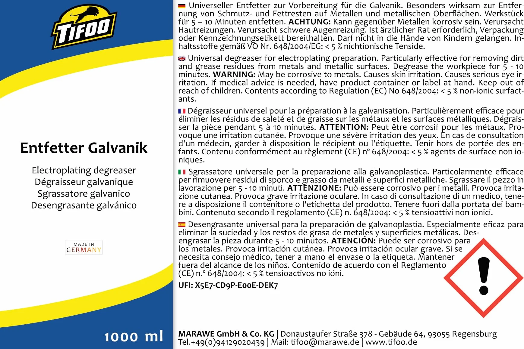 Galvanoentfetter (1000 ml) - Entfettungsmittel, Entfetter, Fettlösemittel