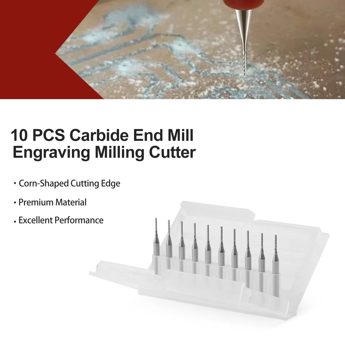 0,5 mm Schaftfräser CED Hartmetall Schaftfräser Gravierfräser CNC-Fräser für PCB-Maschine, 10 Stück