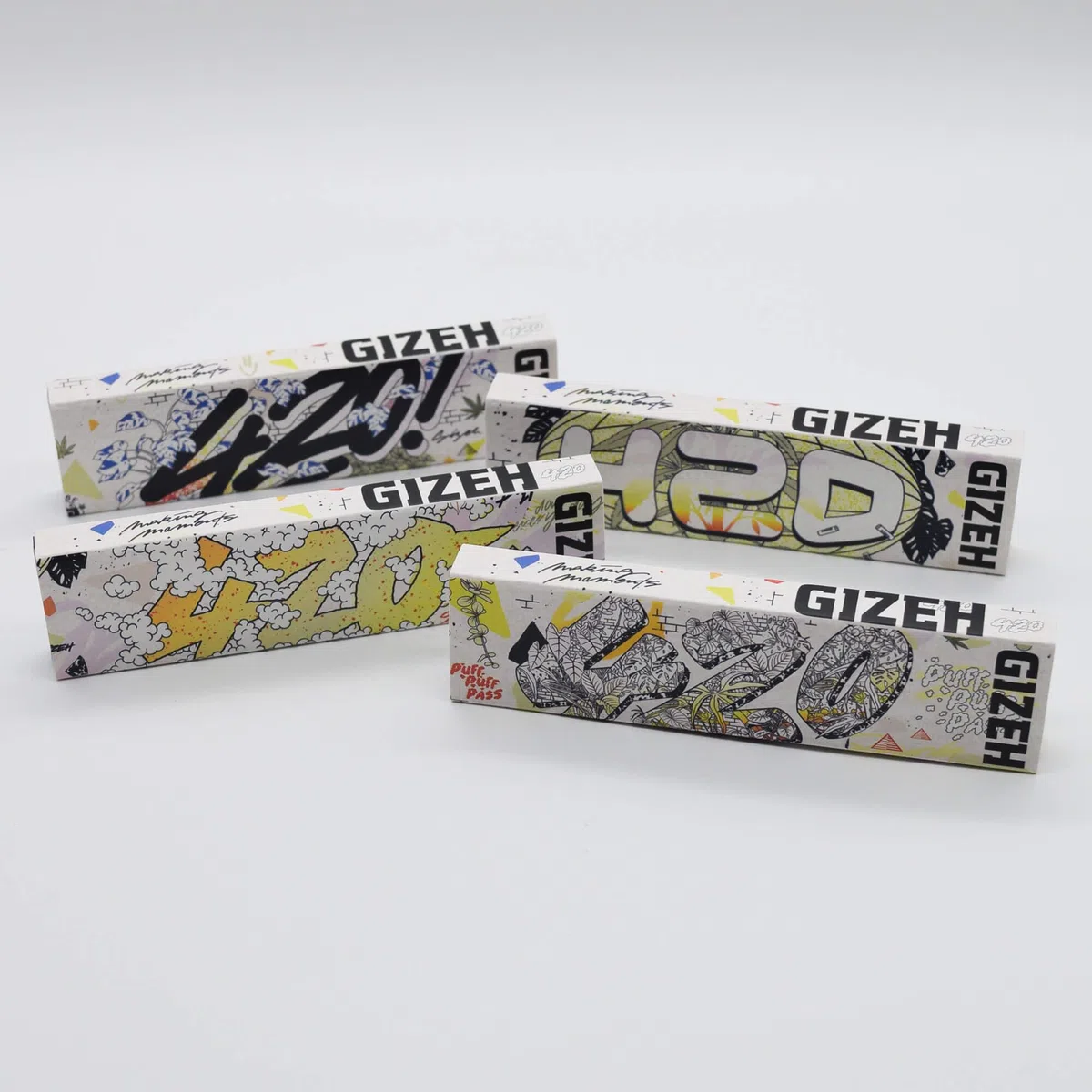 GIZEH Comic Mix White Large Rolling Tray Set - Mischeschale Stoner Kit/Kiffer Box mit Feuerzeug, Longpapers, Filter Tips und Joint Tube - perfektes Kiffergeschenk!