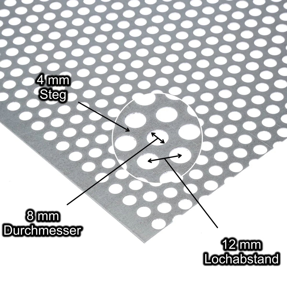 Lochblech Stahl Verzinkt RV 8-12 1,5 mm stark Individueller Zuschnitt nach Maß (500 mm x 350 mm)
