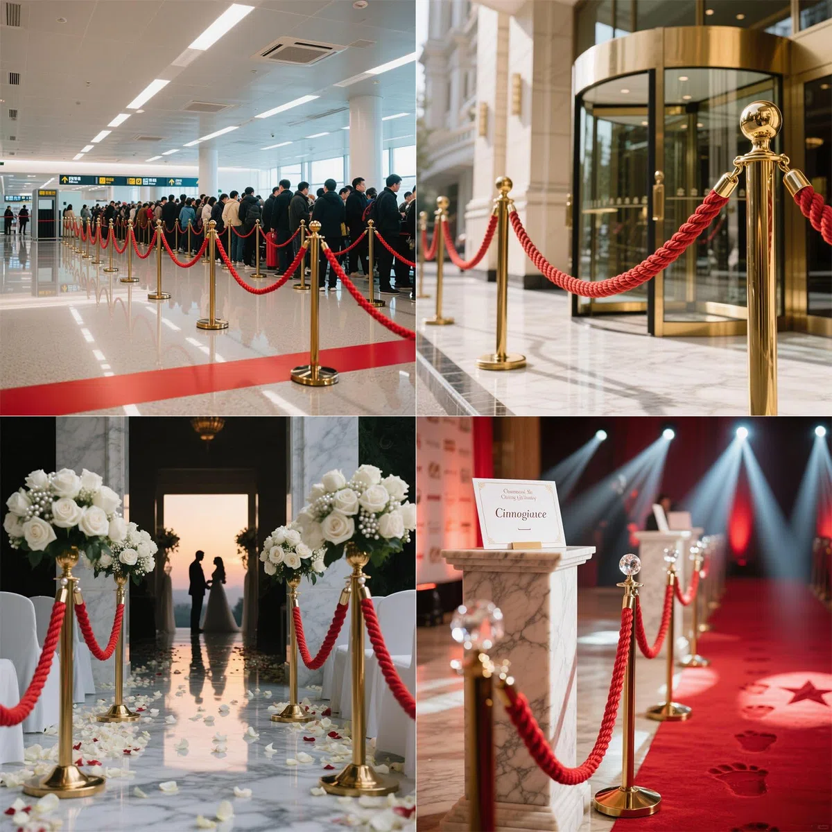 Kaffeebraune Absperrkordel mit goldfarbenem Haken, Sicherheitsseil für Personenleitsysteme, Event-Eingänge, Warteschlangen, Eröffnungen, Hochzeiten, Hotels, Partys(Size:1.5 m / 4.92 ft)