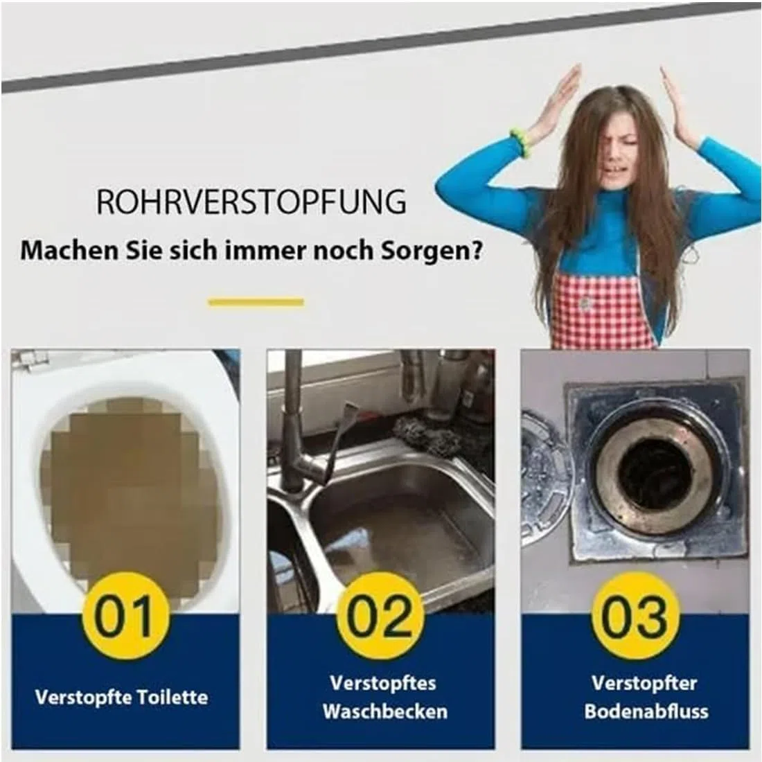 Rohrreiniger Extrem Stark, Abflussreiniger für Küche, Bad & Toilette Hochwirksamer Rohrreiniger Mit Aktivschaum, Toilettenreiniger Schnelle Reinigung (4PCS)