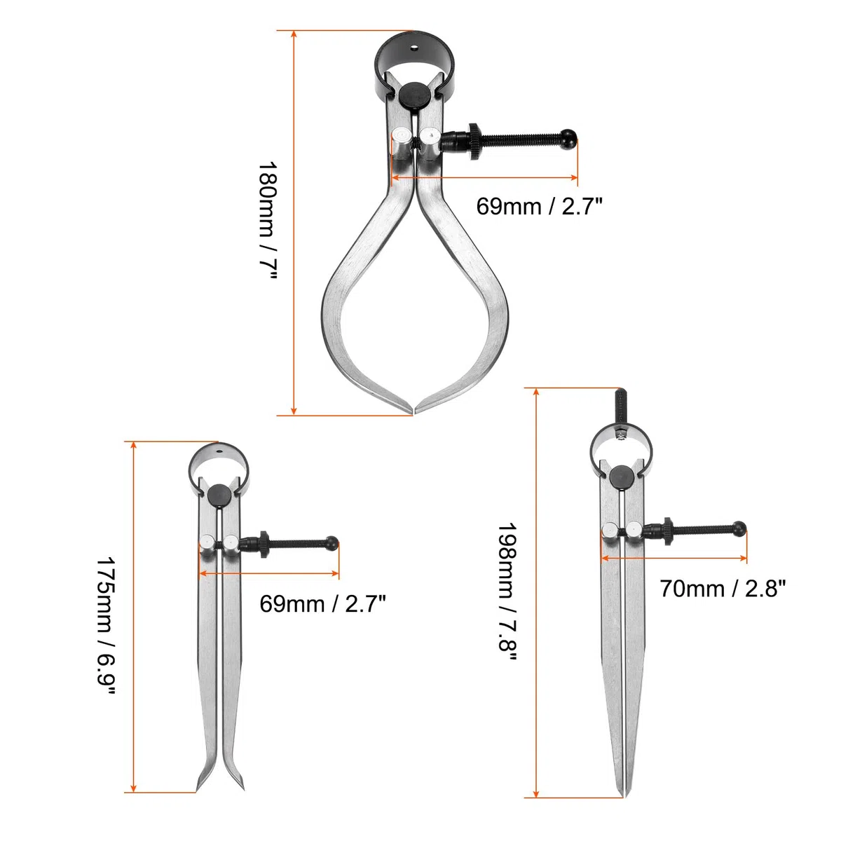 QUARKZMAN 3Stk Feder Äußerer Innerer Messschieber Teiler 6" Edelstahl Einstellbarer Federzirkel Set Kniehebel Geradehebel für Holz Drechselbank Projekte